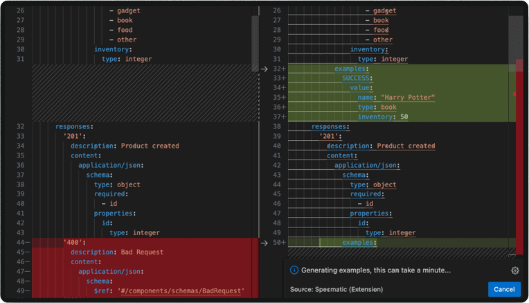 VSCode extension screenshot of example code output